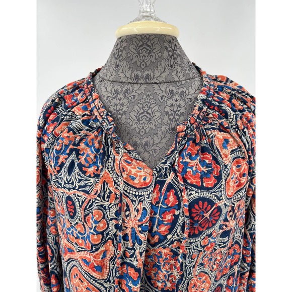 Lucky Brand women's plus boho 3/4sleeve top blouse blue and orange NWT sz 1x - Picture 4 of 7